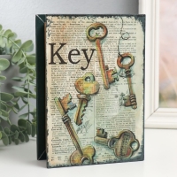 Шкатулка-книга дерево, кожзам "Ключи и газета" 4,5х13х18 см Шкатулка-книга дерево, кожзам "Ключи и газета" 4,5х13х18 см