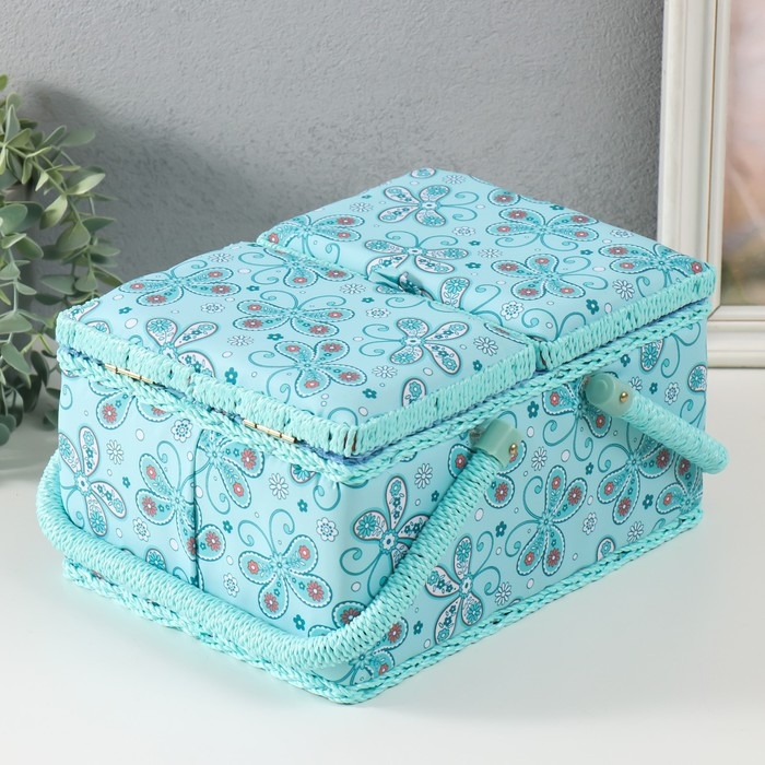 Шкатулка для рукоделия Шкатулка для рукоделия "Бабочки и цветочки на голубом" 19х26х14,5 см