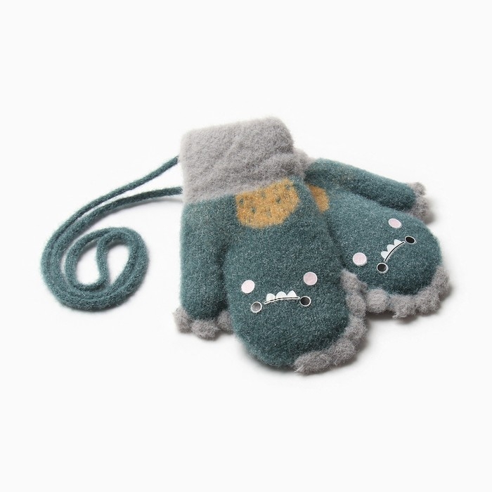 Варежки детские на иск.меху MINAKU динозавр 13 см зеленый Варежки детские на иск.меху MINAKU динозавр 13 см зеленый