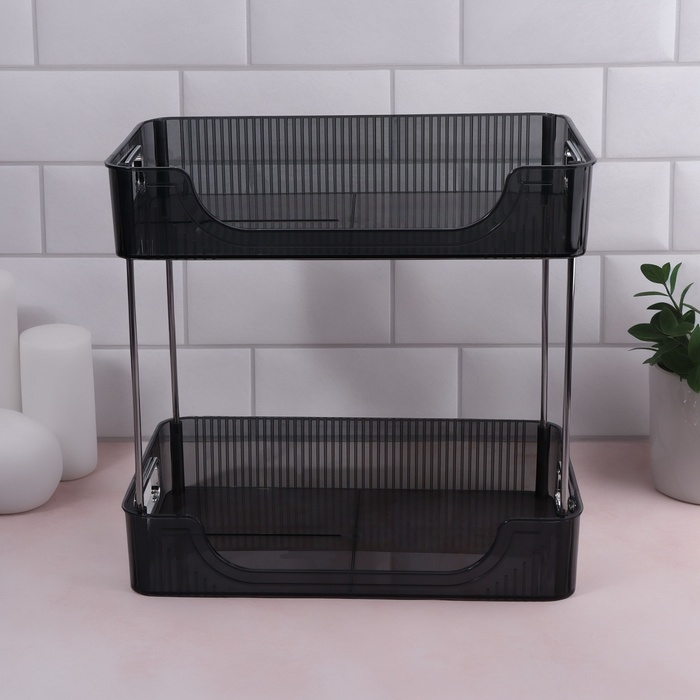 Органайзер для хранения, с ручками, 2 секции, 31 × 20 × 29 см, цвет чёрный/серебристый Органайзер для хранения, с ручками, 2 секции, 31 × 20 × 29 см, цвет чёрный/серебристый