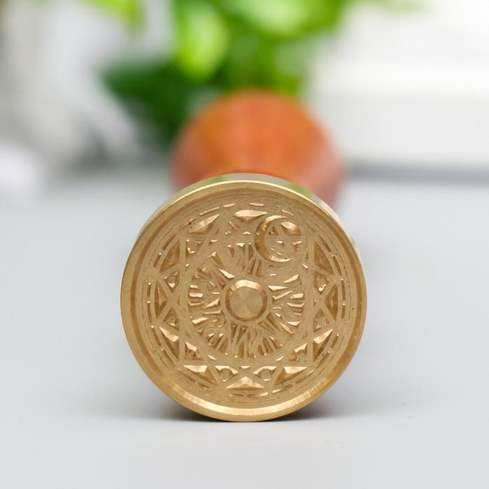 Печать для сургуча с деревянной ручкой Печать для сургуча с деревянной ручкой "Солнце и месяц - геометрия" 9х2,5х2,5 см