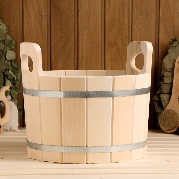 Шайка из липы, 9 л, круглая, нержавеющая вставка Шайка из липы, 9 л, круглая, нержавеющая вставка