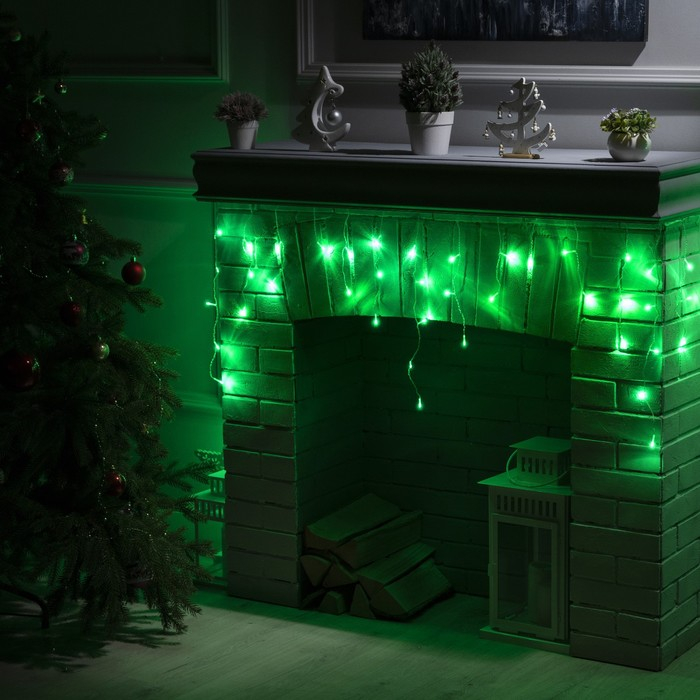 Гирлянда &laquo;Бахрома&raquo; 3 х 0.5 м, IP20, прозрачная нить, 80 LED, свечение зелёное, 8 режимов, 220 В