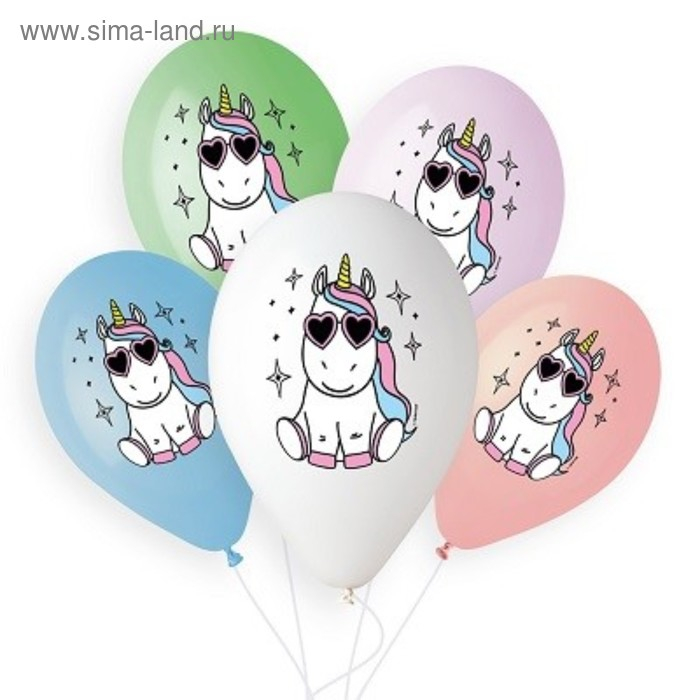 Шар латексный 14" &laquo;Единорог и звёзды&raquo; 5 цв., набор 25 шт.