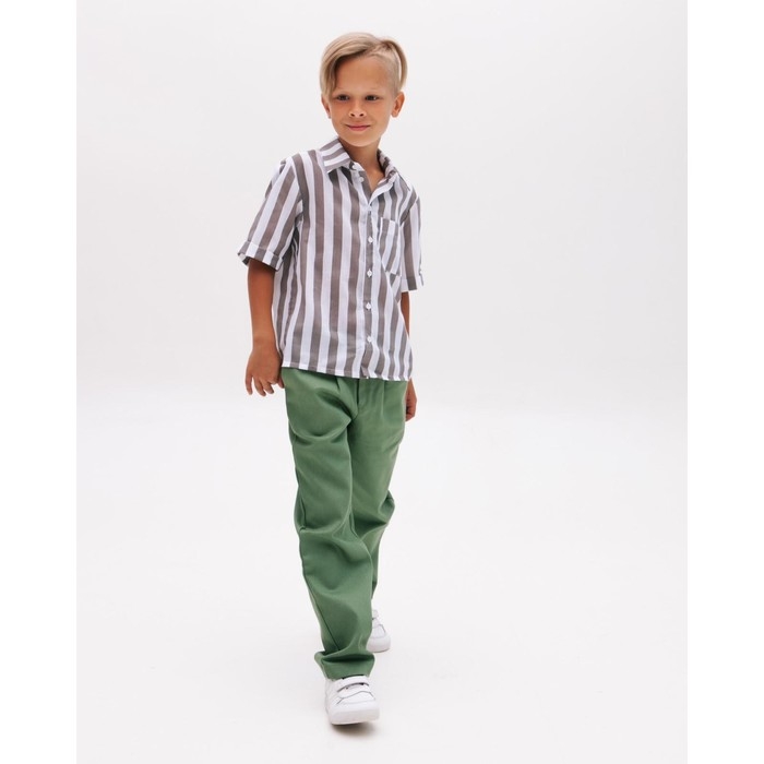 Рубашка для мальчика MINAKU: Cotton collection, цвет коричневый/белый, рост 98 см