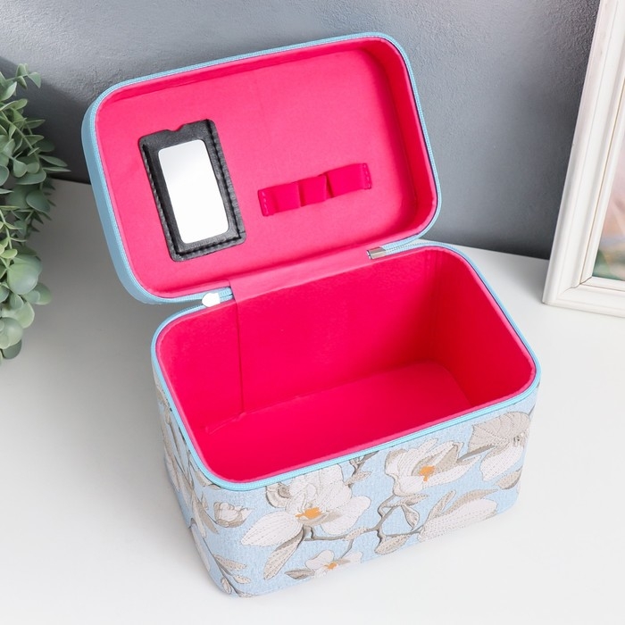 Шкатулка кожзам с зеркалом Шкатулка кожзам с зеркалом "Цветы. Голубой" набор 3 шт 18х10х12,5 21х13х15,5 23х15х18,5 см