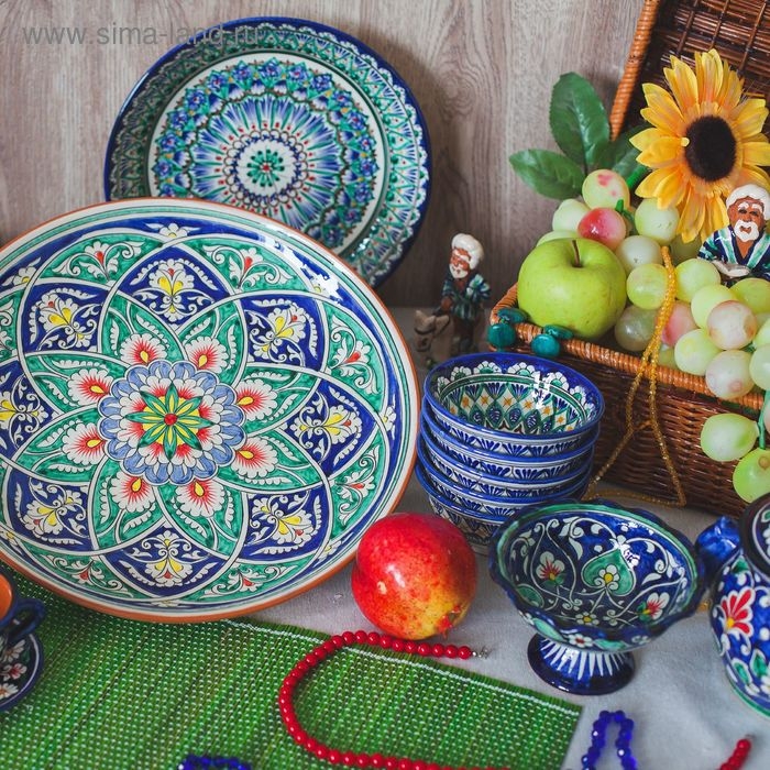 Конфетница Риштанская Керамика Конфетница Риштанская Керамика "Цветы", 13 см, синяя