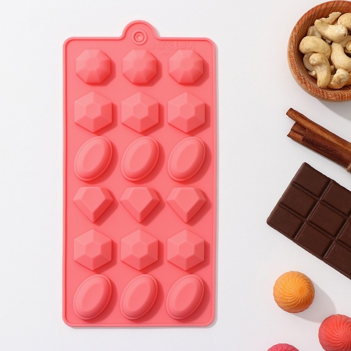 Форма для конфет и шоколада Доляна &laquo;Кристаллы&raquo;, силикон, 22&times;11 см, 18 ячеек (3,2&times;2,5 см), цвет МИКС