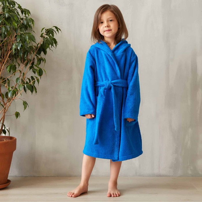 Халат махровый детский, размер 30, цвет синий, 340 г/м2 хлопок 100% с AIRO Халат махровый детский, размер 30, цвет синий, 340 г/м2 хлопок 100% с AIRO
