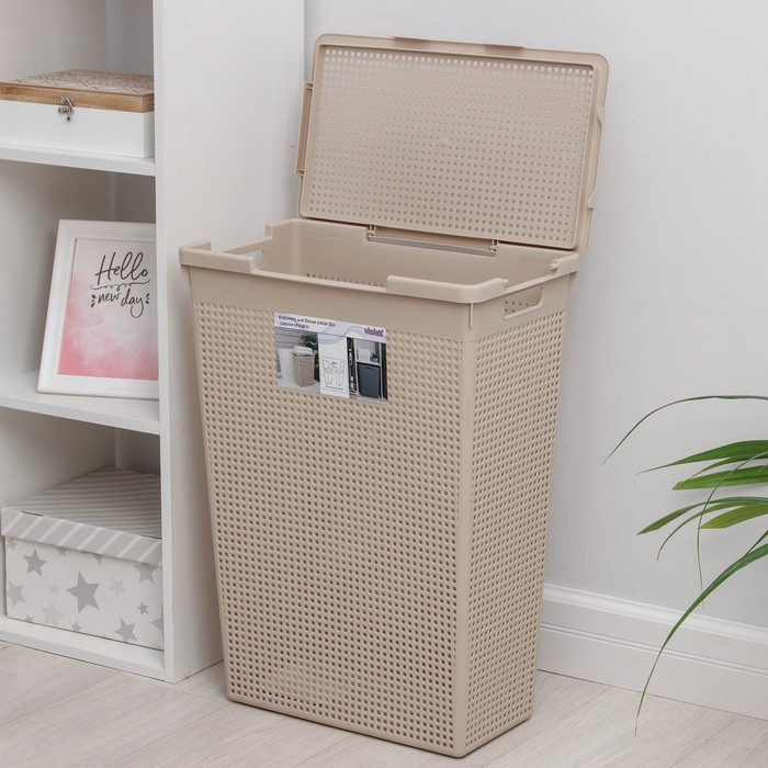 Корзина бельевая с крышкой «Лофт», 50 л, цвет латте Корзина бельевая с крышкой «Лофт», 50 л, цвет латте