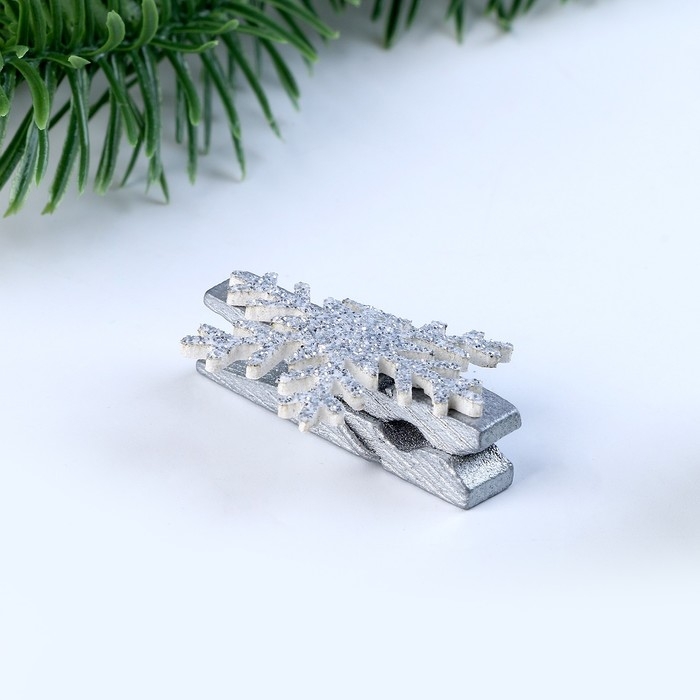 Прищепки для декора &laquo;Снежинки&raquo; серебряные, 6 шт.