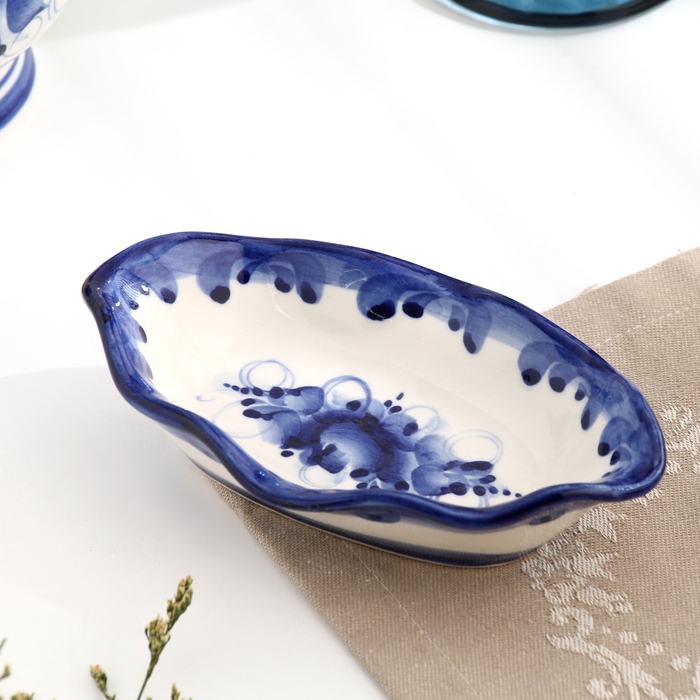 Блюдце для оливок Блюдце для оливок "Ракушка", гжель, фарфор, 3х14 см