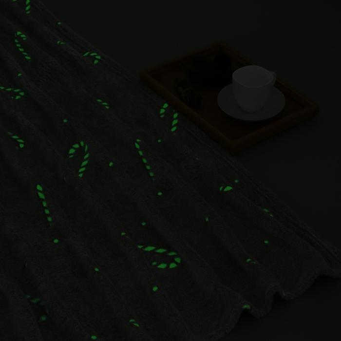 Плед светящийся в темноте Этель Candy cane 180*200 см,100% п/э, корал-флис, 220 гр/м2