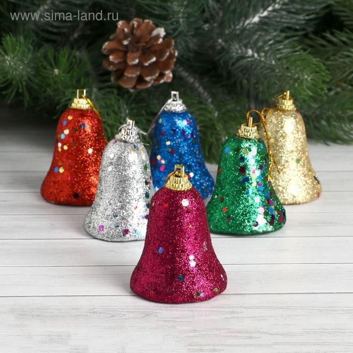 Украшение ёлочное Украшение ёлочное "Колокольчик в блёстках" (набор 6 шт) 4,5х5,5 см, микс