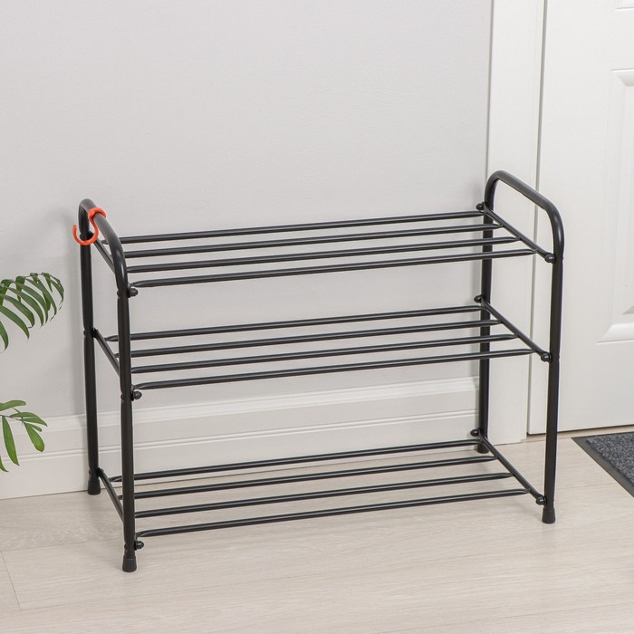 Подставка для обуви, 3 яруса, 65&times;30&times;48 см, цвет чёрный