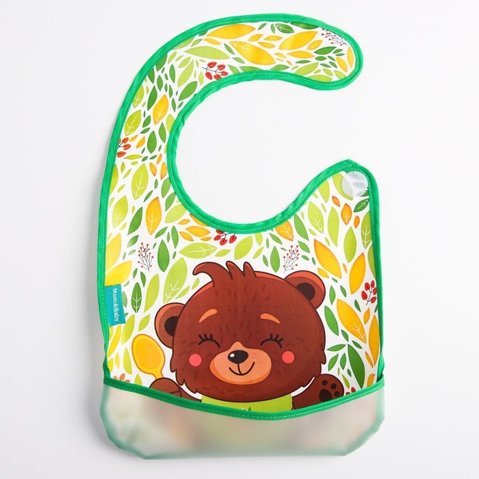 Нагрудник для кормления &laquo;Мишка&raquo; непромокаемый на липучке, с карманом