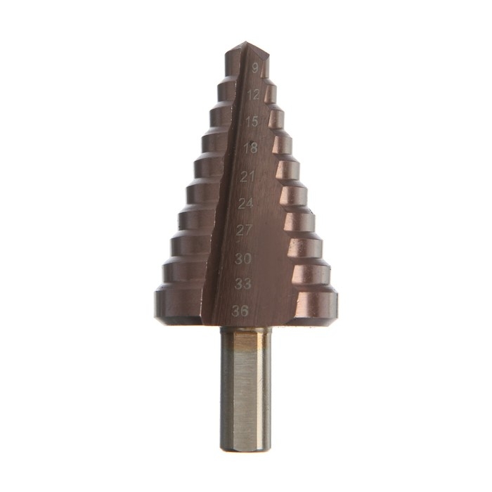 Сверло ступенчатое ТУНДРА, HSS-Co, трехгранный хвостовик, 9 - 36 мм