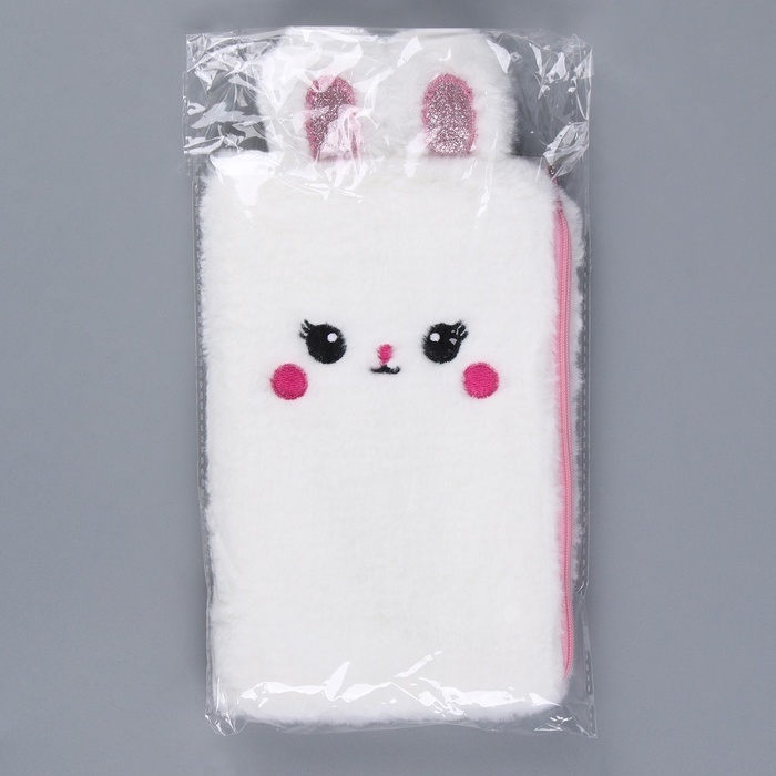 Пенал школьный мягкий &laquo;Зайчик&raquo;, 21 &times; 13 см, плюш, белый цвет