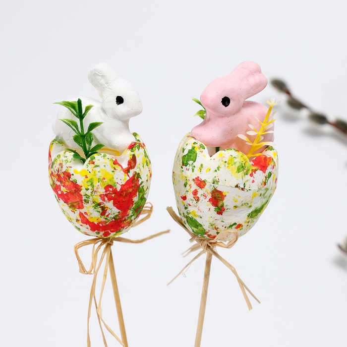 Декор на палочке пасхальный «Зайцы» 5 × 10 × 25 см Декор на палочке пасхальный «Зайцы» 5 × 10 × 25 см