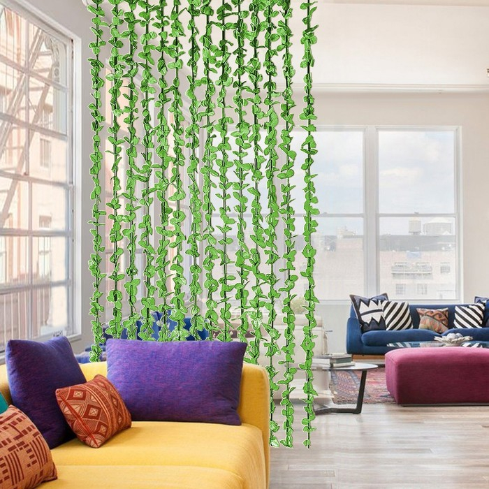 Занавеска декоративная «Листики», 90×164 см, 12 нитей, цвет зелёный Занавеска декоративная «Листики», 90×164 см, 12 нитей, цвет зелёный