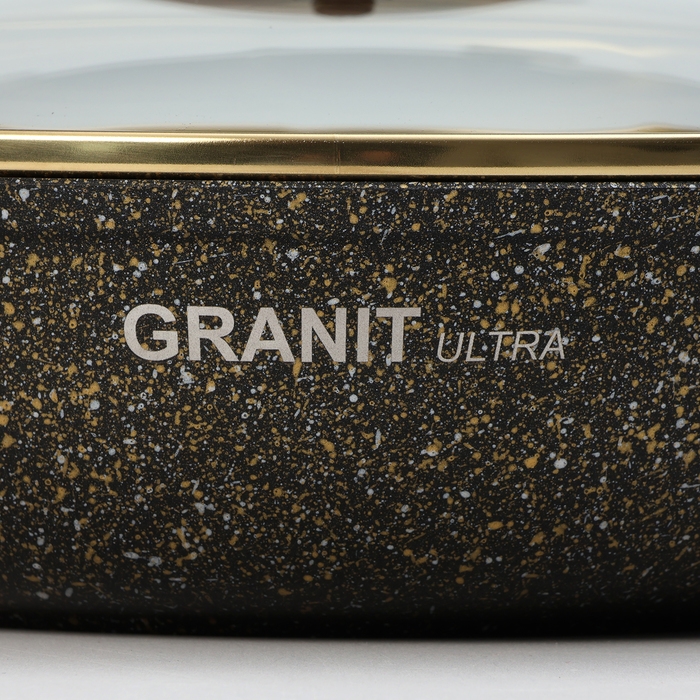 Сковорода Granit ultra black-gold, d=24 см, антипригарное покрытие, стеклянная крышка, съёмная ручка