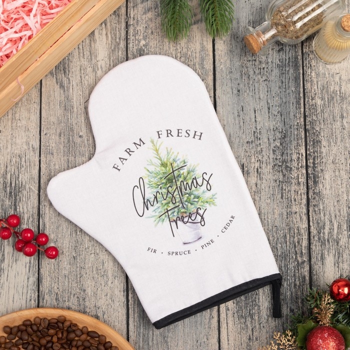 Новый год.Варежка-прихватка "Christmas trees" 20х28 см, саржа, 100% х/л, ватин 250 г/м2