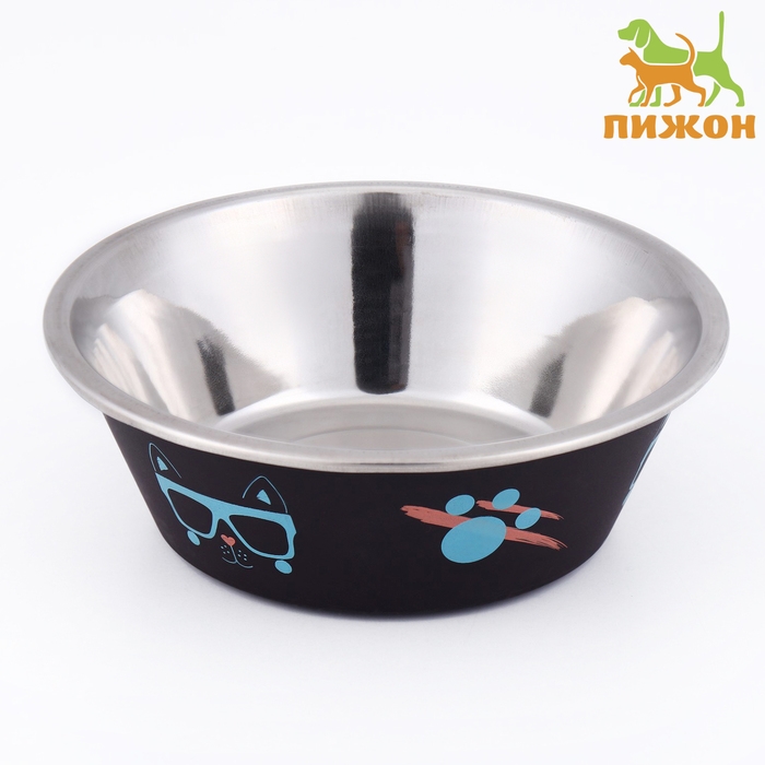 Миска округлая с нескользящим основанием и принтом, 450 мл, чёрная Миска округлая с нескользящим основанием и принтом, 450 мл, чёрная