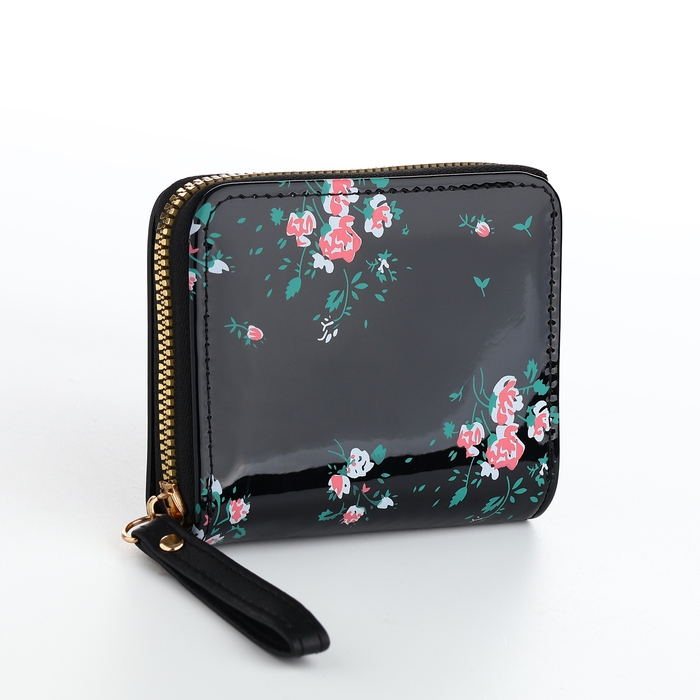 Кошелёк женский на молнии, лакированный, цвет чёрный Кошелёк женский на молнии, лакированный, цвет чёрный
