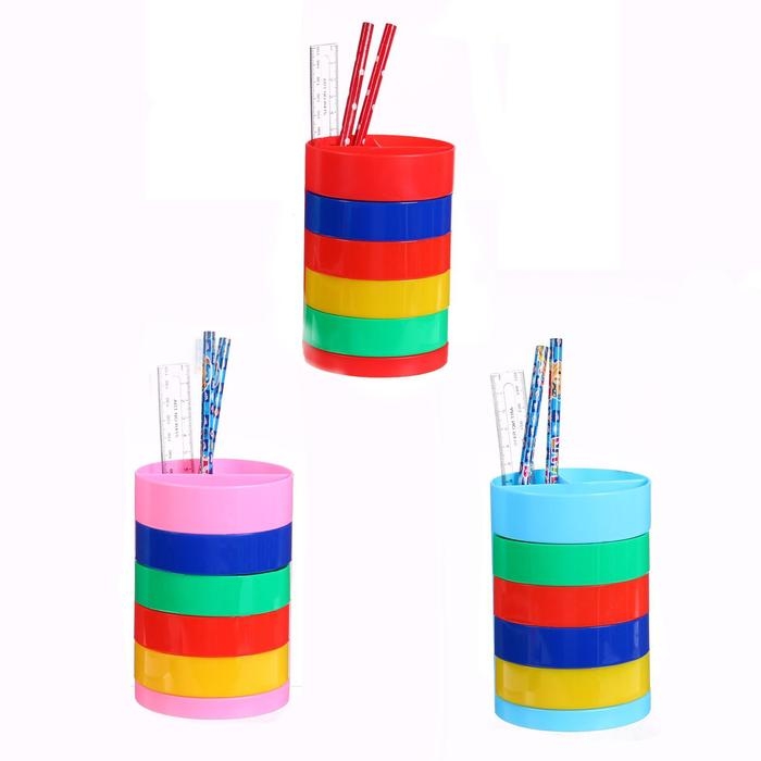 Настольный набор детский Настольный набор детский "Веер-радуга", из 5 предметов: подставка, ножницы, линейка, 2 карандаша, МИКС