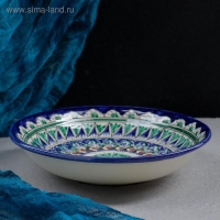 Тарелка Риштанская Керамика "Узоры", синяя, глубокая, 20 см Тарелка Риштанская Керамика "Узоры", синяя, глубокая, 20 см