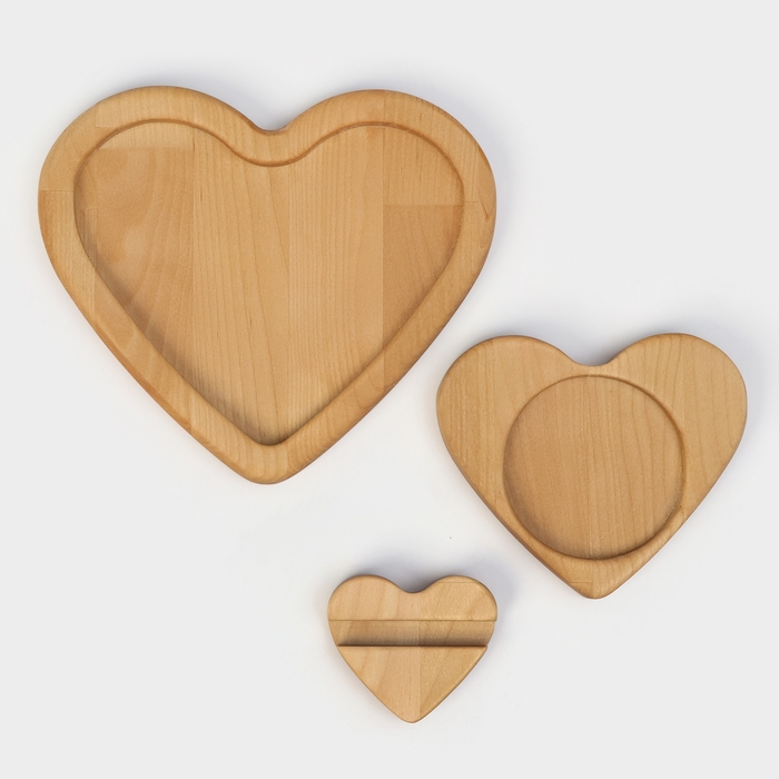 Подарочный набор деревянной посуды Adelica &laquo;Для тебя&raquo;, тарелка 20&times;17 см, подставка под горячее и телефон, берёза