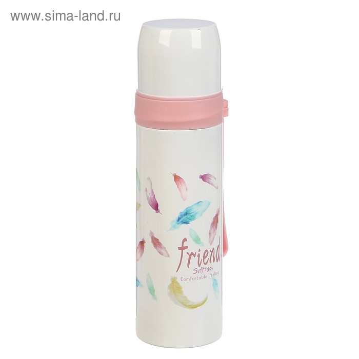 Термос, 500 мл, Гильза Термос, 500 мл, Гильза "Фламинго", с кружкой, сохраняет тепло 12 ч, 6.5 х 24 см, микс