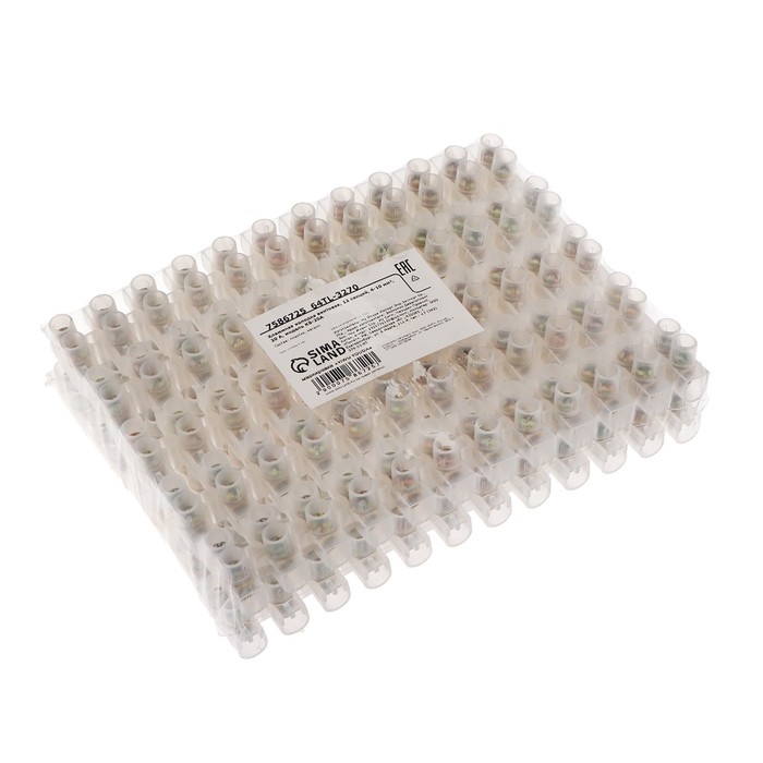 Клеммная колодка винтовая, 12 секций, 4-10 мм&sup2;, 20 А, полиэтилен, белый, набор 10 шт.