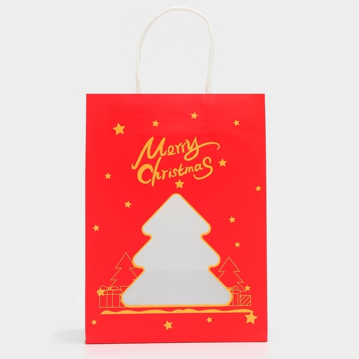 Пакет подарочный новогодний с окном Пакет подарочный новогодний с окном "Ёлка" 19 х 26 х 13 см.