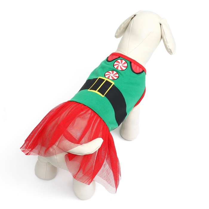 Костюм для животных Костюм для животных "Эльфийка", размер S (ДС 27, ОГ 38, ОШ 25 см), красно-зелёный