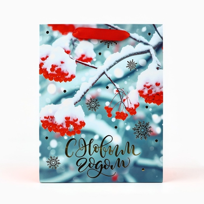 Пакет подарочный новогодний ламинированный &laquo;Рябина&raquo;, MS 23 x 18 х 10 см