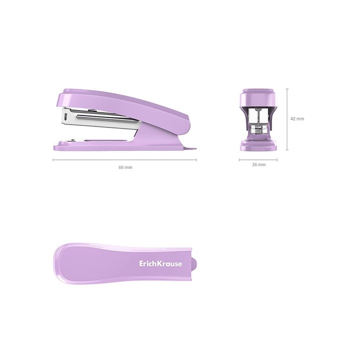 Степлер ErichKrause "Clippy Pastel Bloom" № 10, до 15 листов, компактный, встроенный антистеплер, микс