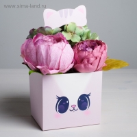 Коробка для цветов с топпером &laquo;Котик&raquo;, 11 х 12 х 10 см