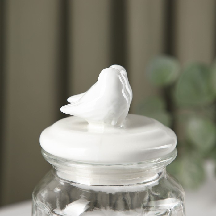 Банка стеклянная для хранения сыпучих продуктов Доляна &laquo;Голубки&raquo;, 800 мл, 11&times;20 см, с керамической крышкой