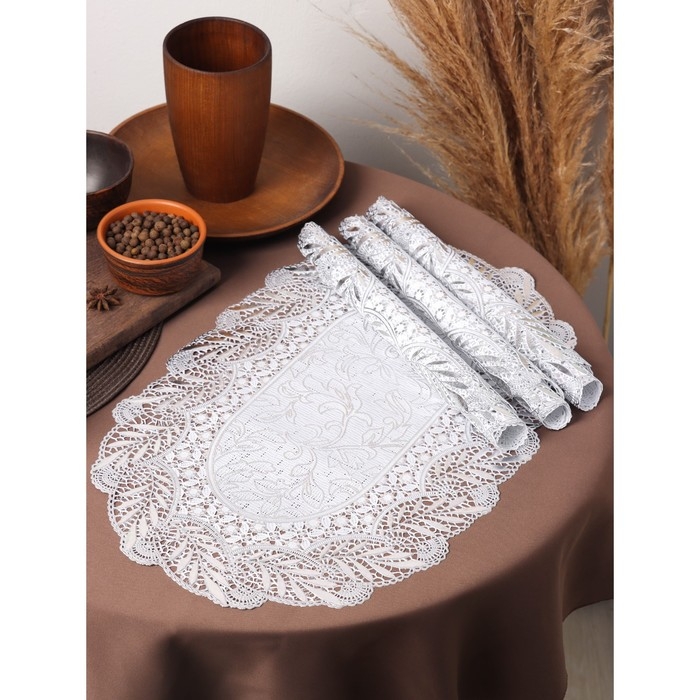 Салфетки сервировочные на стол Доляна «Подсолнухи», 46×30 см, 4 шт, ПВХ, цвет серебряный Салфетки сервировочные на стол Доляна «Подсолнухи», 46×30 см, 4 шт, ПВХ, цвет серебряный