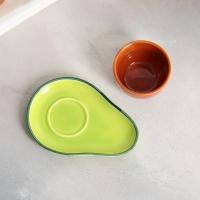 Чайная пара керамическая «Авокадо», кружка 100 мл, блюдце 14х10 см, цвет зелёный-коричневый Чайная пара керамическая «Авокадо», кружка 100 мл, блюдце 14х10 см, цвет зелёный-коричневый