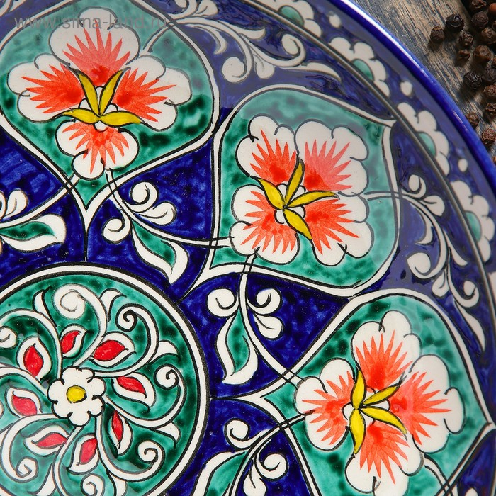 Ляган Риштанская Керамика Ляган Риштанская Керамика "Цветы", 25 см, синий