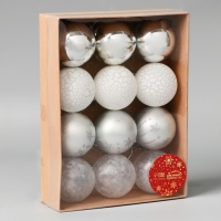 Набор шаров пластик d-5 см, 12 шт "Морозная ночь" серебро белый