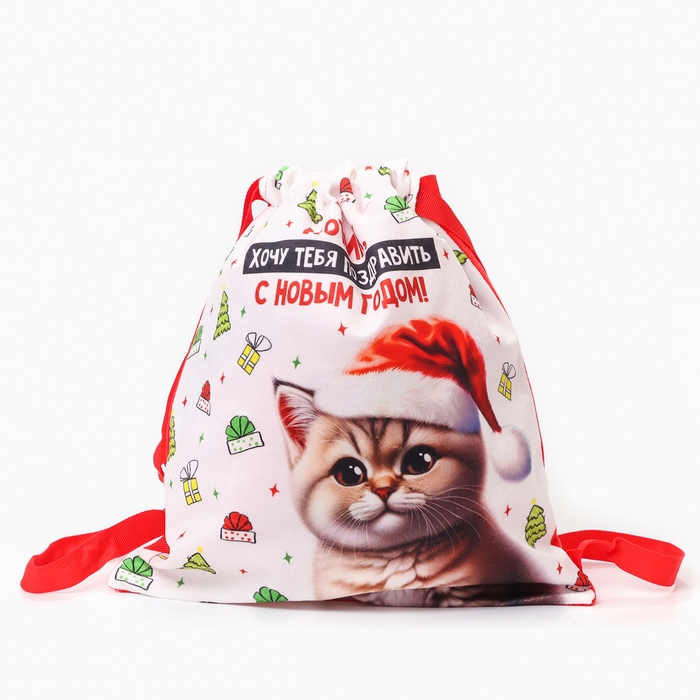 Сумка детская &laquo;Котик в шапке&raquo;, 35 &times; 30 см, новогодняя