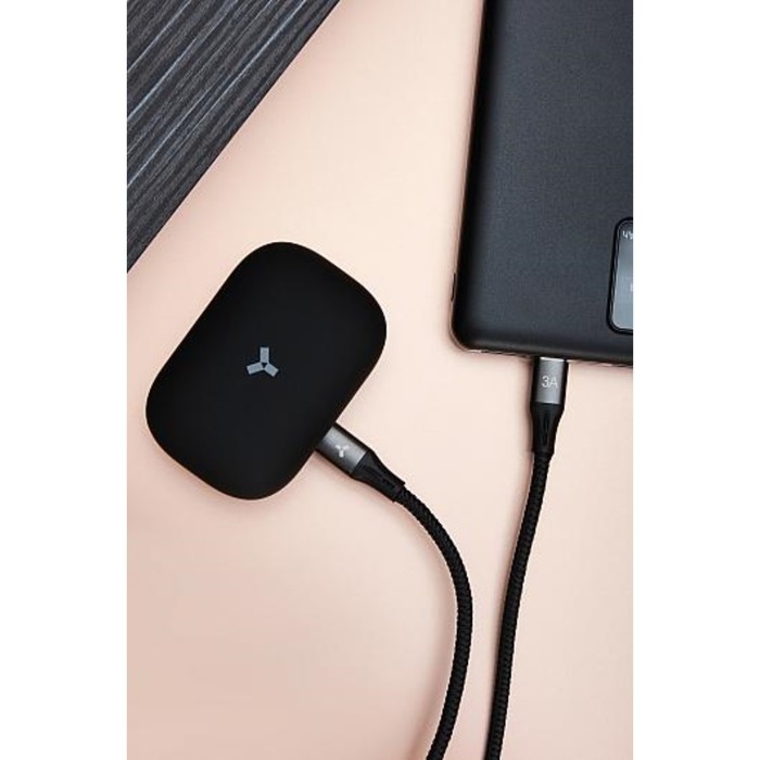 Кабель Accesstyle CC30-F100M,Type-C- Type-C,3А,1м,нейлоновая оплетка,быстрая зарядка,черный