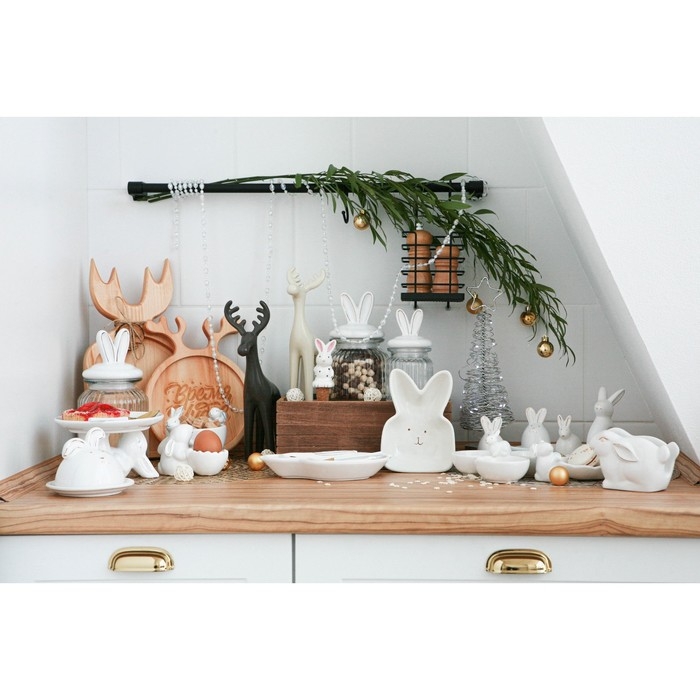 Банка стеклянная для хранения сыпучих продуктов Доляна &laquo;Зайка в золотом&raquo;, 230 мл, с керамической крышкой