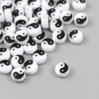 Бусины для творчества пластик "Инь-ян" бело-чёрный набор 50 шт 0,4х0,7х0,7 см