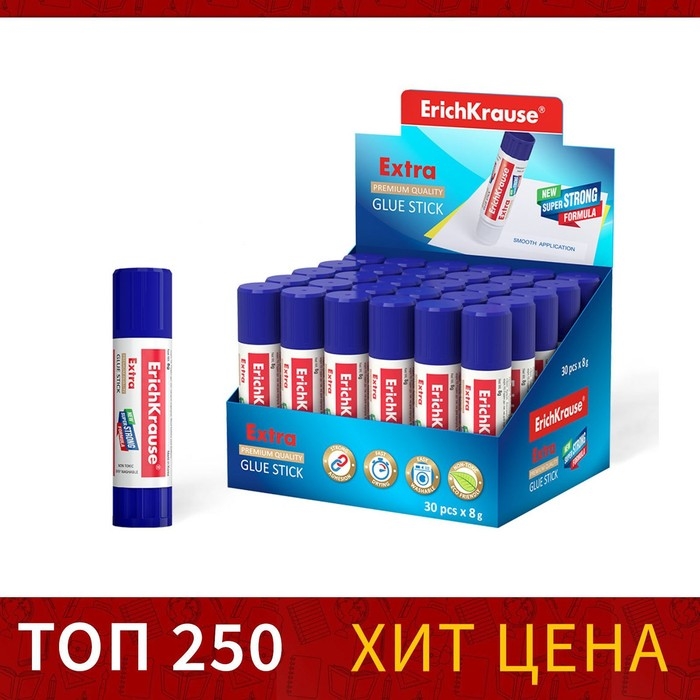 Клeй-карандаш ErichKrause Extra PVP, 8 г, усиленный Клeй-карандаш ErichKrause Extra PVP, 8 г, усиленный