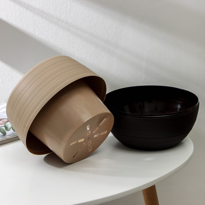 Горшок для цветов с поддоном &laquo;Дуэт&raquo;, 2.5 л, цвет шоколадный-кофе с молоком