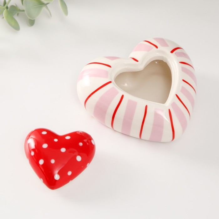 Шкатулка керамика Шкатулка керамика "Красное сердце в горошек, полосатое" 10,2х10х5 см